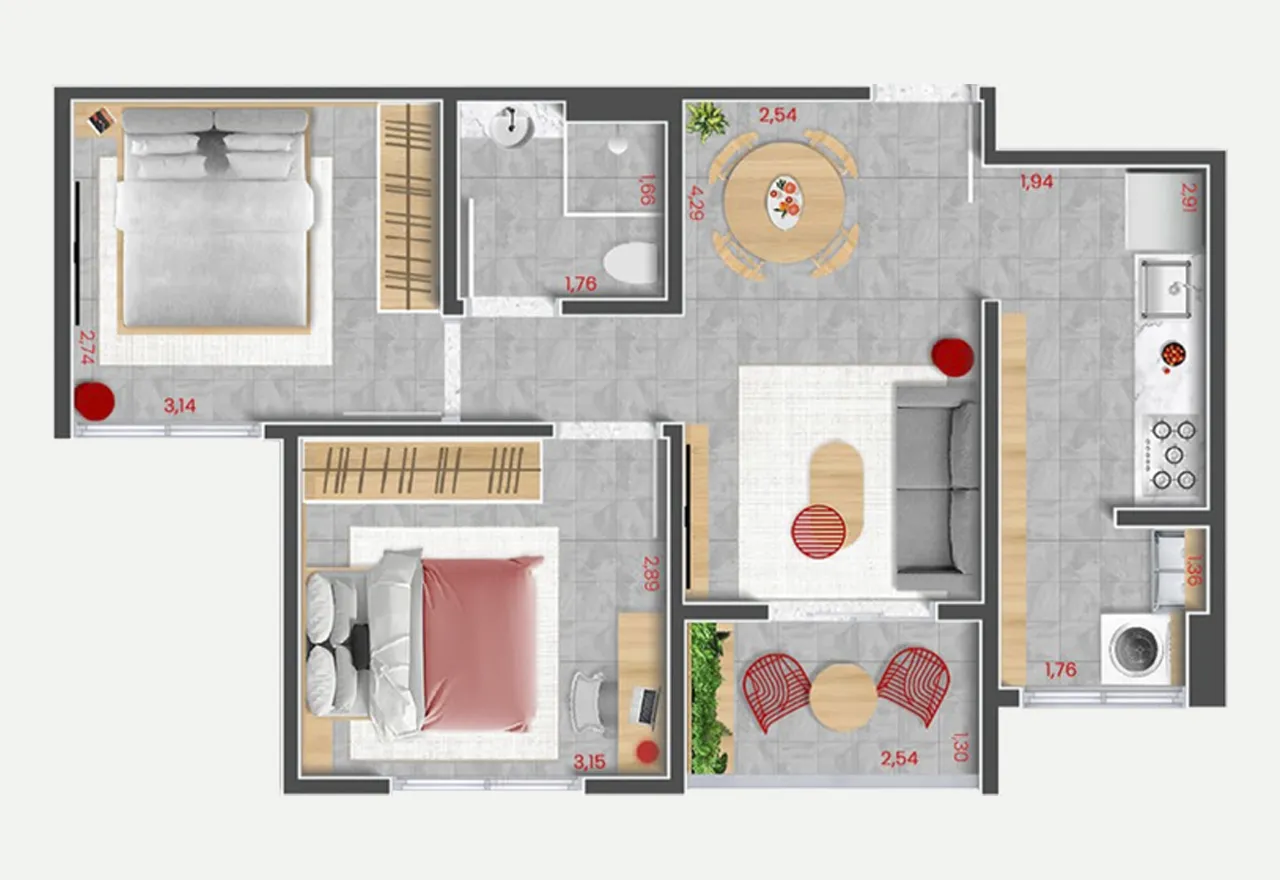 Planta Tipo 2 — 53,02m²