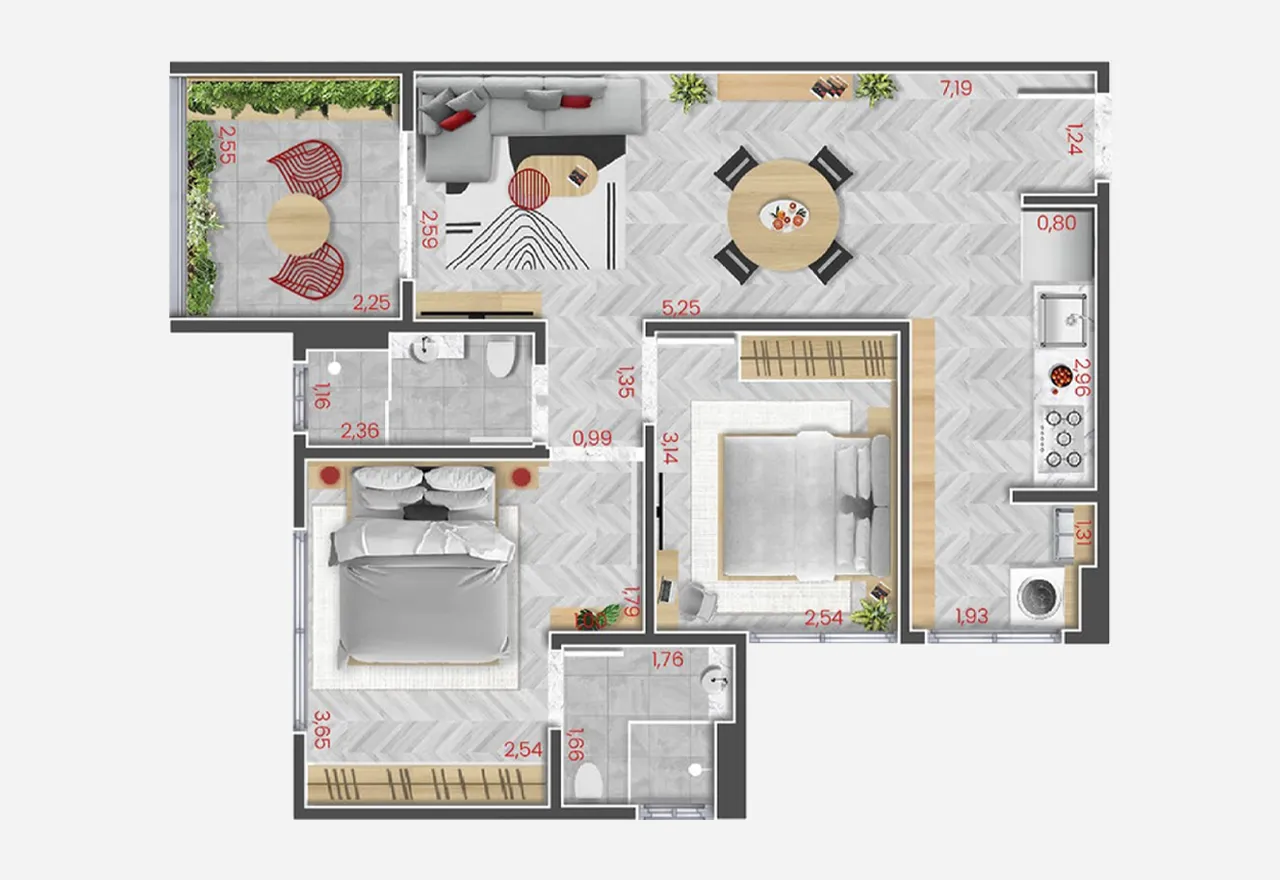 Planta Tipo 3 — 65,68m²