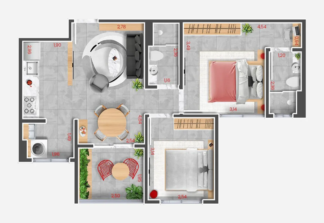 Planta Tipo 4 — 62,69m²