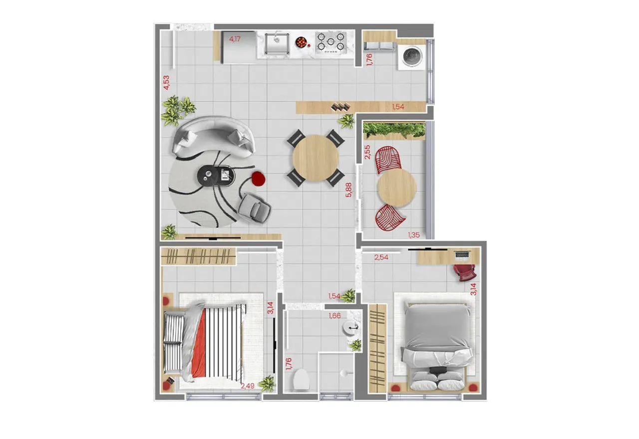 Planta Tipo 1 — 52,71m²