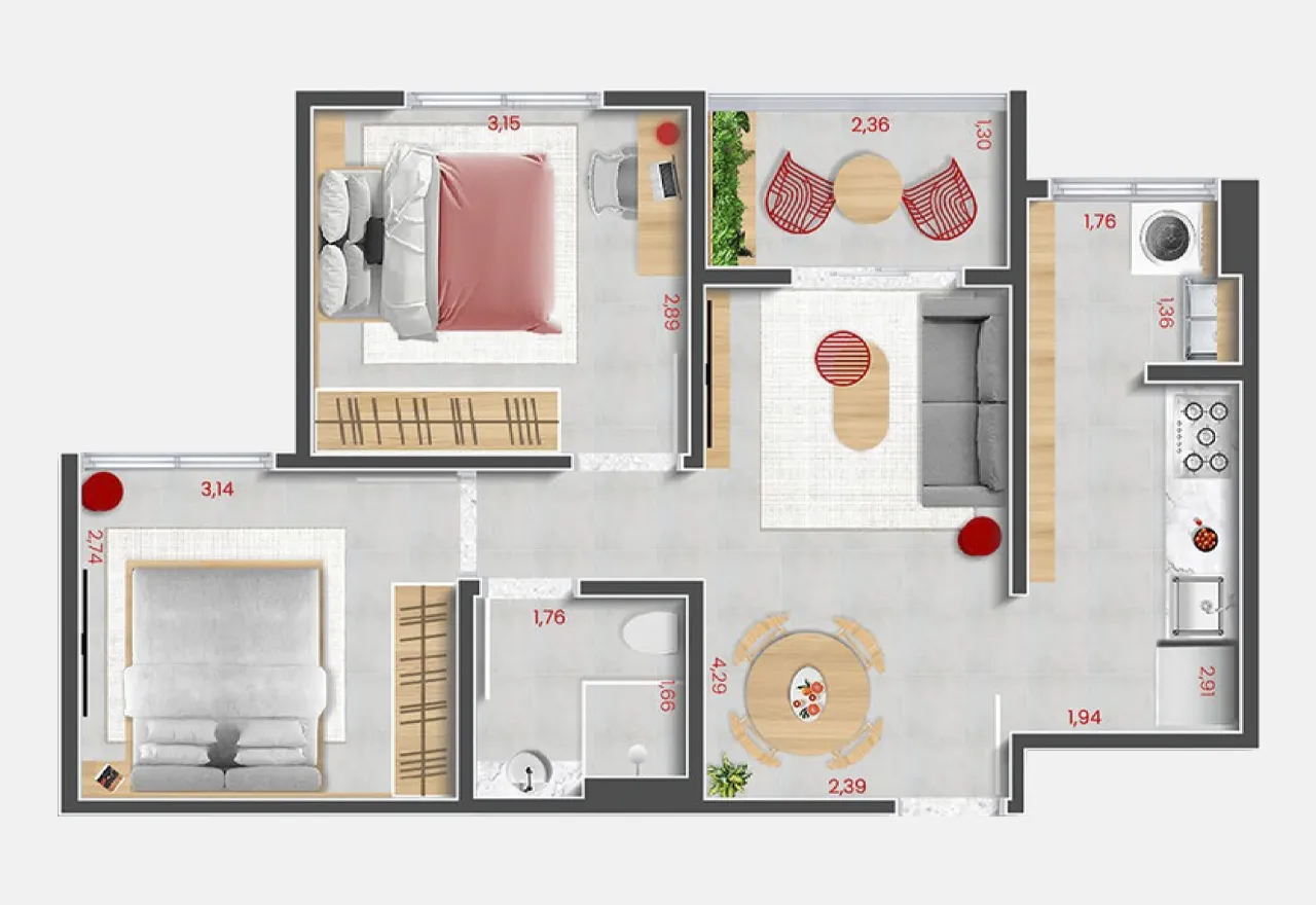 Planta Tipo 2A — 52,81m²